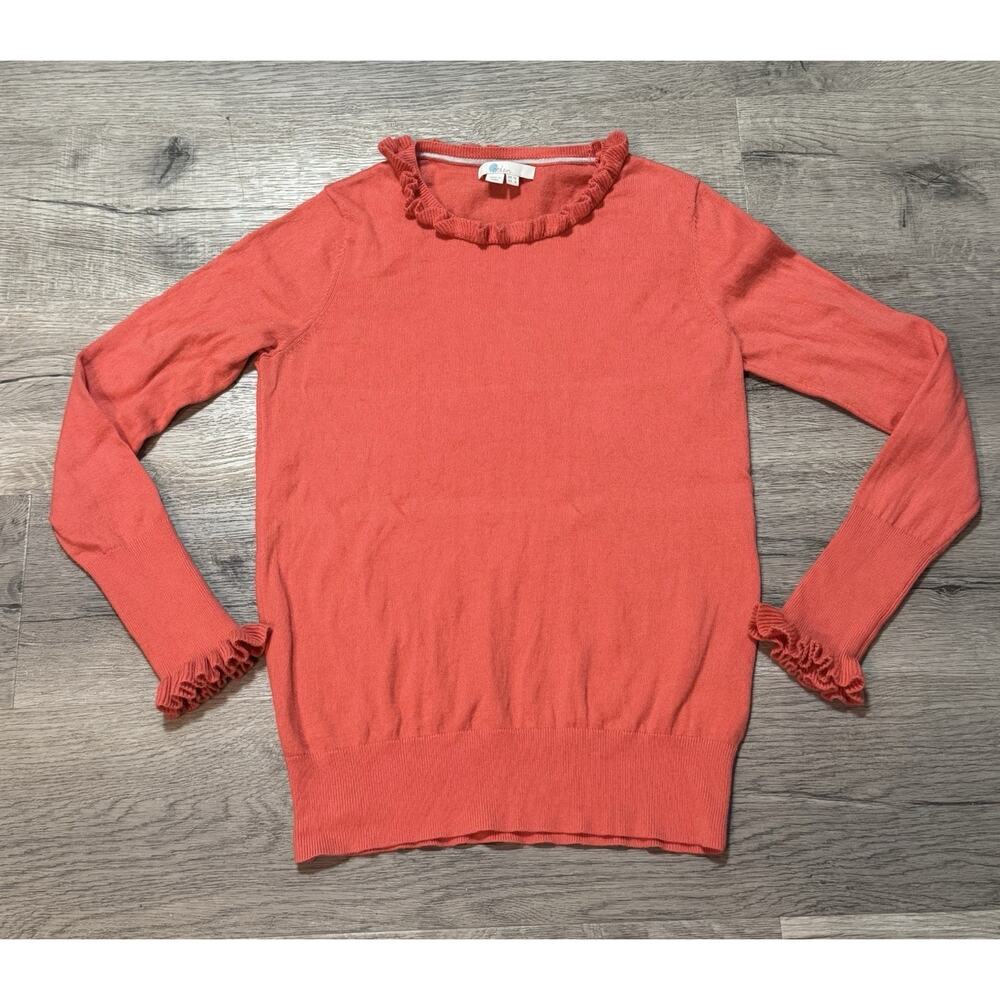 Boden Bernadette Ruffle Sweater 8 Wool Cotton Blend Coral